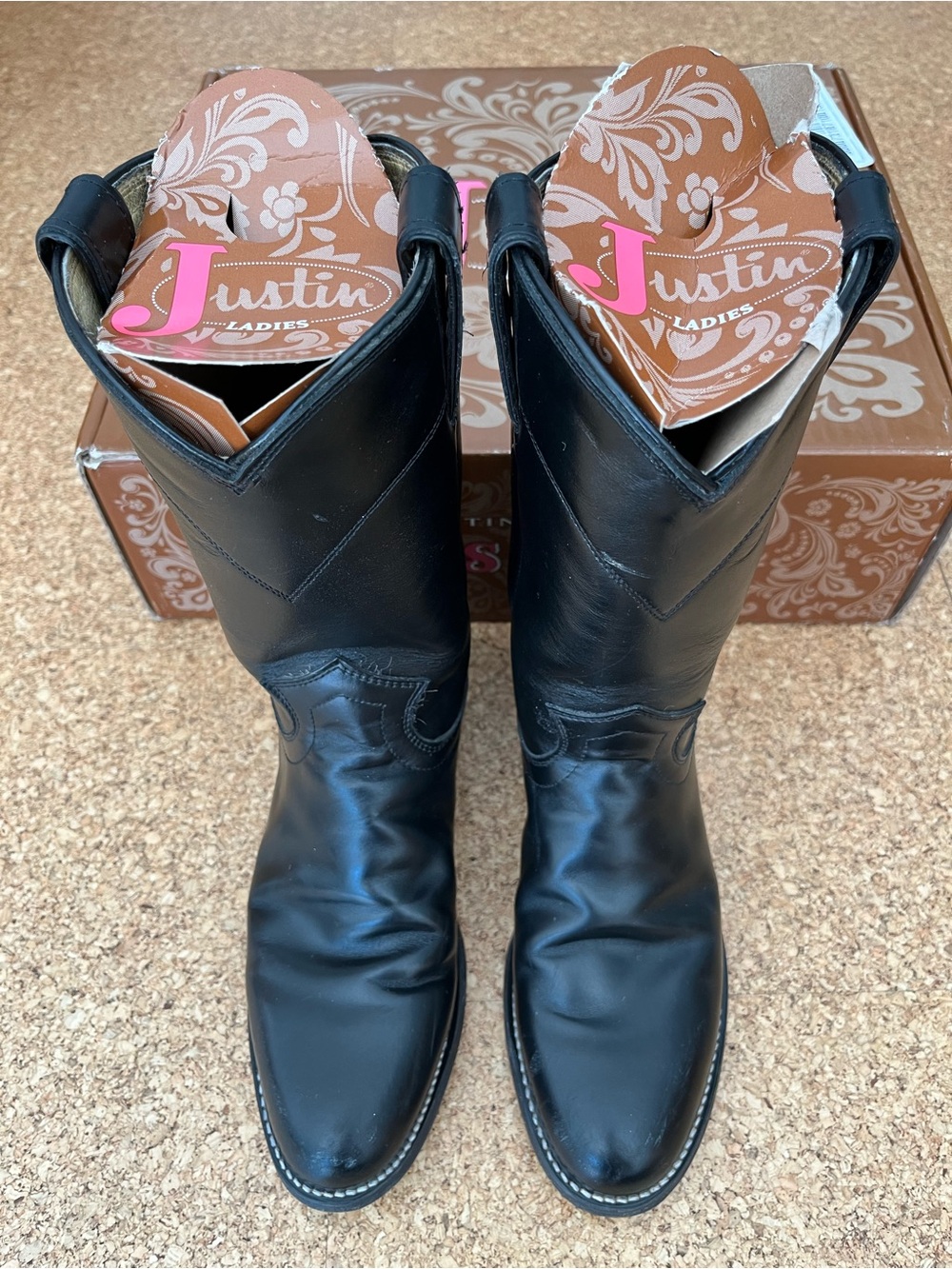 Justin Boots Black Leather Western Cowboy Boots